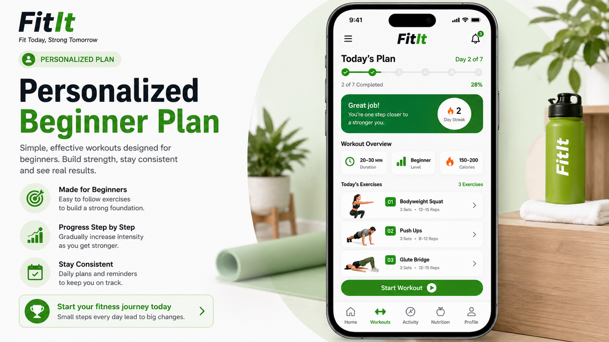 FitIt beginner home workout progression illustration